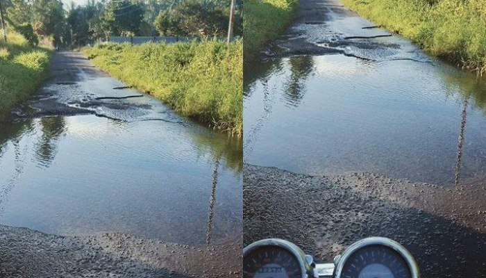 Situasi jalan di Desa Pinaling, Minahasa Selatan, Sulawesi Utara.
