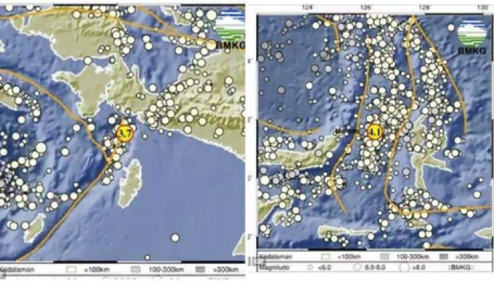 428 Gempa Kepulauan Aru, Maluku, dan Bitung, Sulawesi Utara, hari ini.