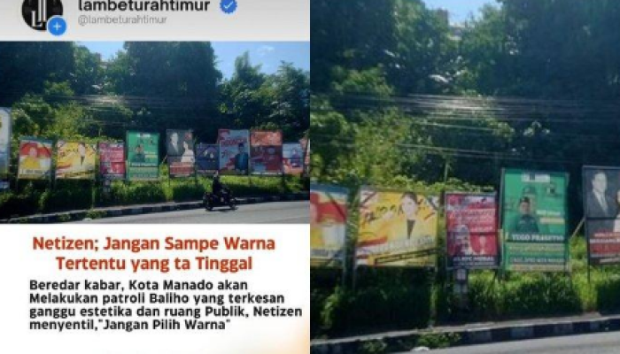 Berita Viral: Kabar Patroli Baliho yang Membuat Kota Manado Gelisah, Netizen Menyuarakan Tentang Pilihan Warna (Sumber: Facebook Lambe Kawanua Official)