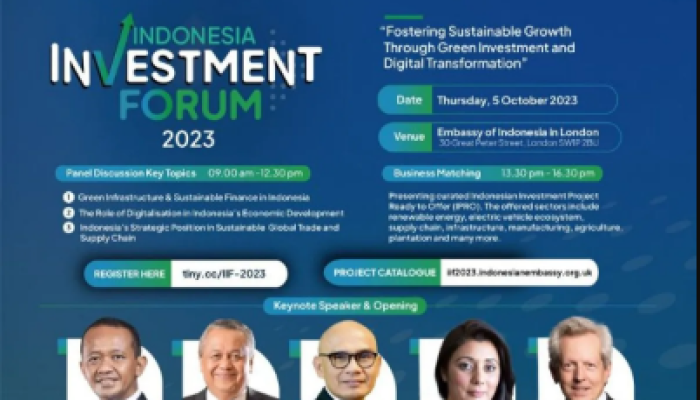 Flyer untuk Indonesia Investment Forum (IIF) 2023 yang akan digelar di London, Inggris pada tanggal 5 Oktober 2023.
