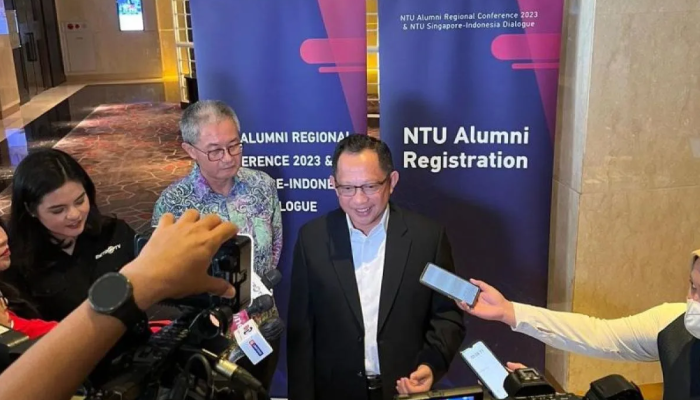 Menteri Dalam Negeri (Mendagri) Tito Karnavian hadir dalam konferensi regional Nanyang Technological University (NTU) Singapura di Jakarta pada hari Senin, 4 September 2023.